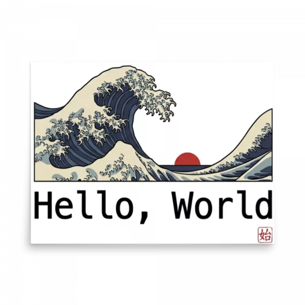 Póster Hello World Ukiyo-e — la gran ola de programador