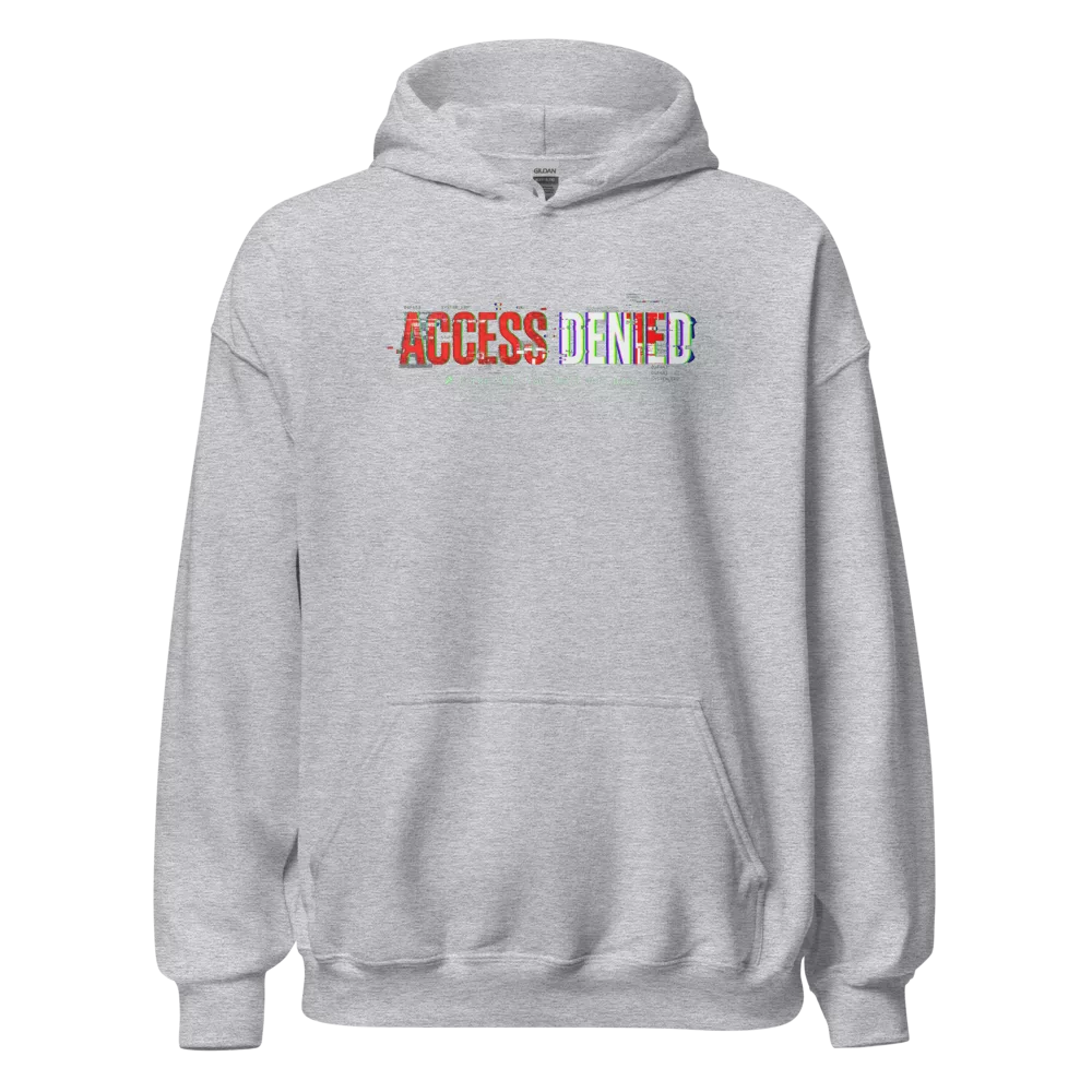 Sudadera negra con glitch Access Denied y aviso error 403 estilo terminal — Gris deportivo