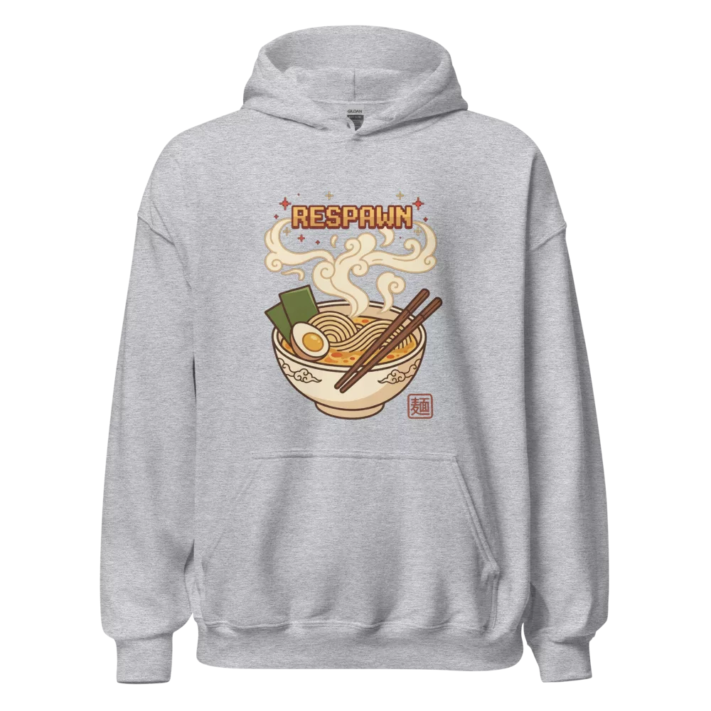 Sudadera negra con cuenco de ramen y letras pixel art Respawn — Gris deportivo