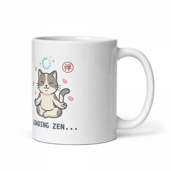 Taza Loading Zen — gato meditando entre sakuras